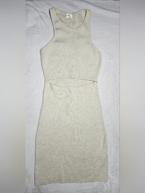 Wilfred Free Aritzia Ribbed Cutout Knit Tank Midi Dress Beige